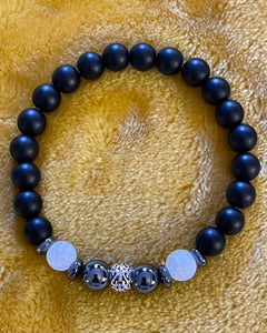 Ladies 8mm Black Onyx/Hematite/Howite/Sterling Silver Bracelet