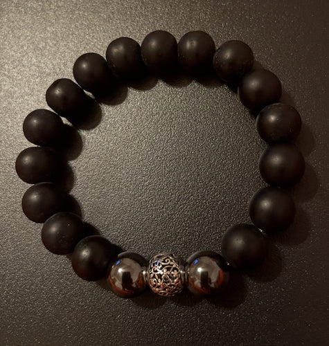Men's 10mm Black Onyx/Hematite/925 Sterling Silver Bracelet