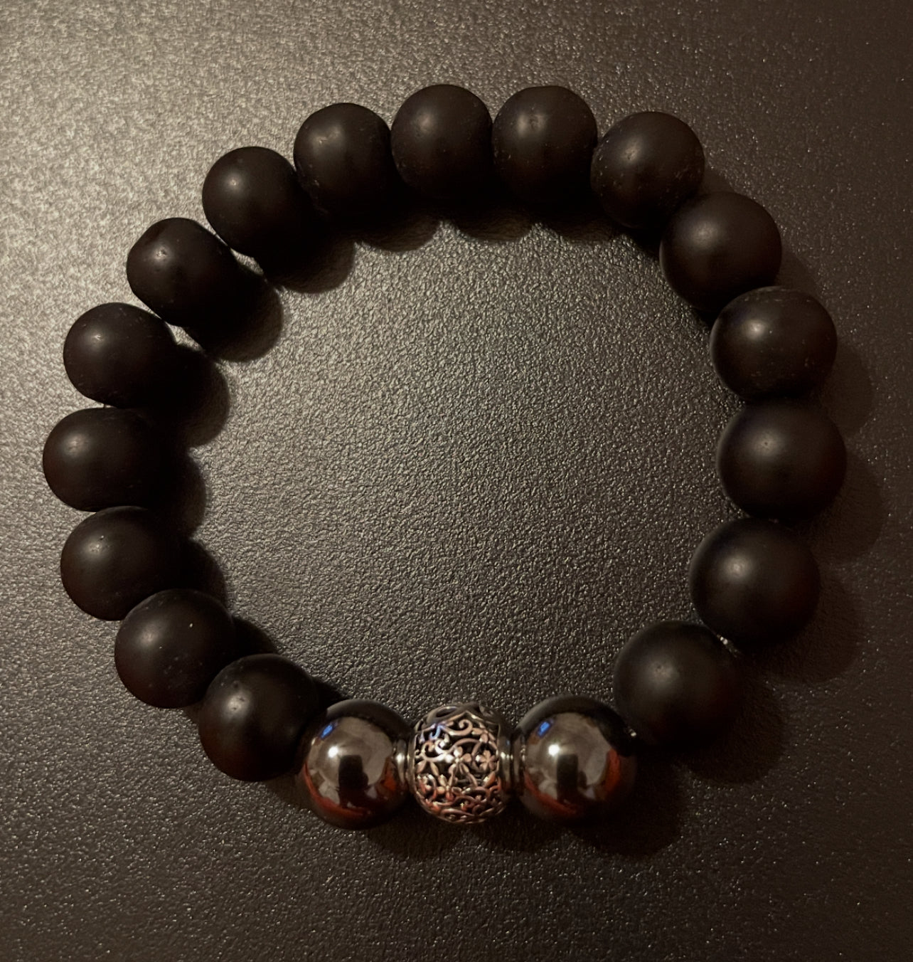 Men's 10mm Black Onyx/Hematite/925 Sterling Silver Bracelet