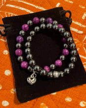 Load image into Gallery viewer, Ladies Amethyst/Hematite/925 Sterling Silver Beaded Charm Bracelet