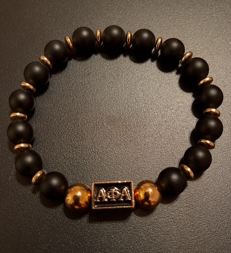 Men's 10mm Alpha Phi Alpha Black Onyx Beaded Bracelet