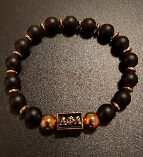 Men's 10mm Alpha Phi Alpha Black Onyx Beaded Bracelet