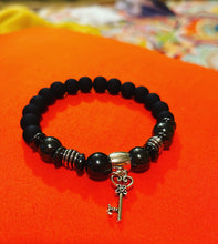 Load image into Gallery viewer, Ladies Beaded Hematite Bracelet w/Key Charm