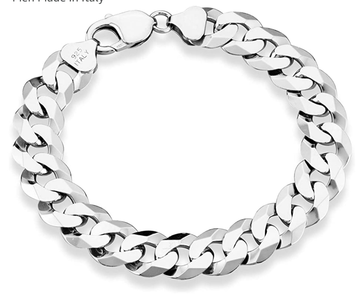 Italian Sterling Silver Solid Diamond Cut Cuban Chain Bracelet