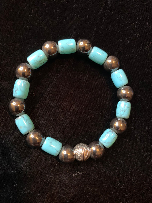 Hematite/Turquoise Beaded Bracelet