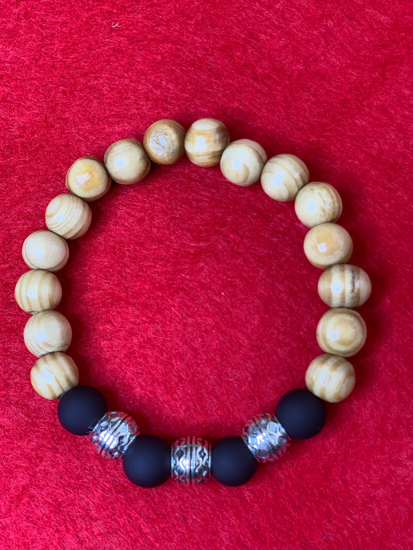 Men's Wood/Black Matte Beaded Bracelet