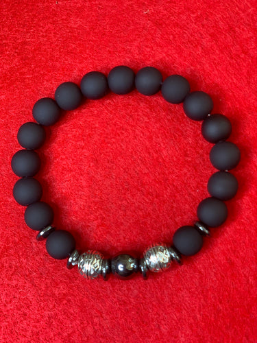 Men's Black Matte/Hematite Beaded Bracelet