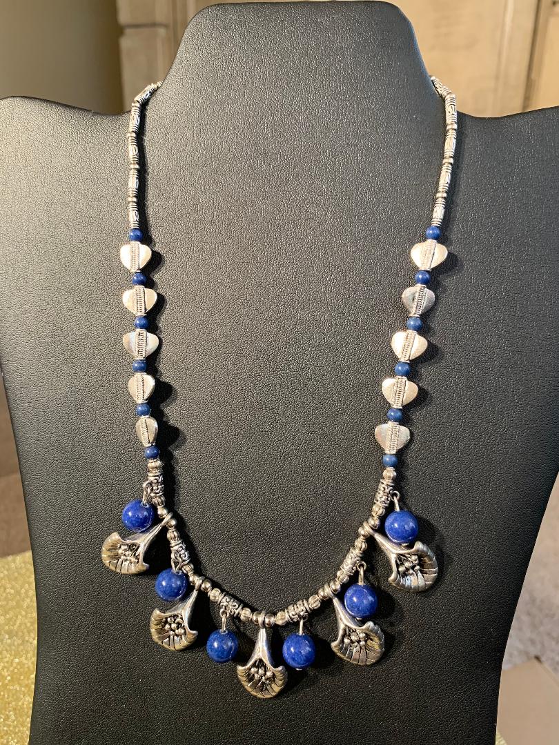 Blue Lapis and Antique Silver Necklace