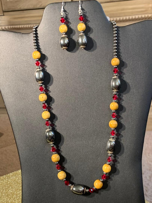 Gold and Hematite Necklace and Earring Set