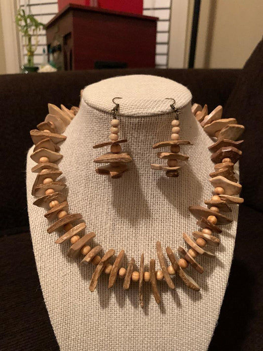 Wooden African Necklace/Bracelet/Earring Set