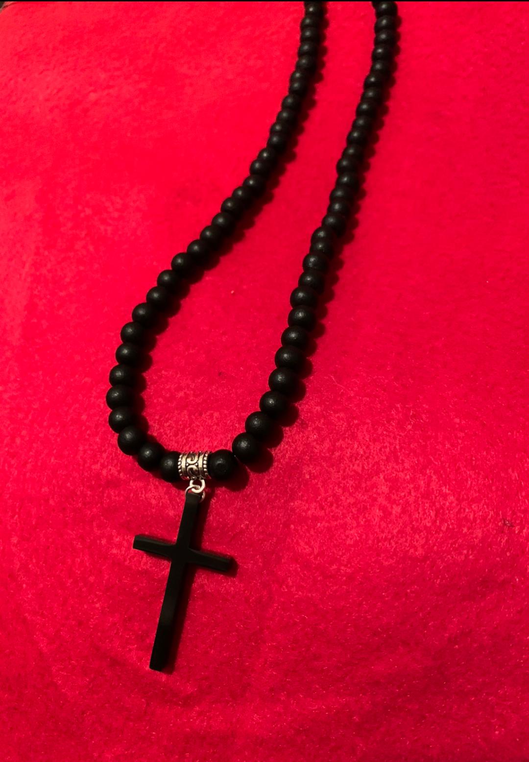 Mens Wooden Necklace with Cross Pendant