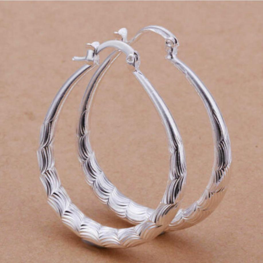 39mm Silver Plated Dangle Hoop Earrings