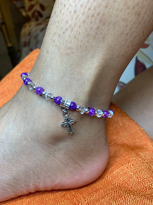 Personalized Purple and Silver Ankle Bracelet