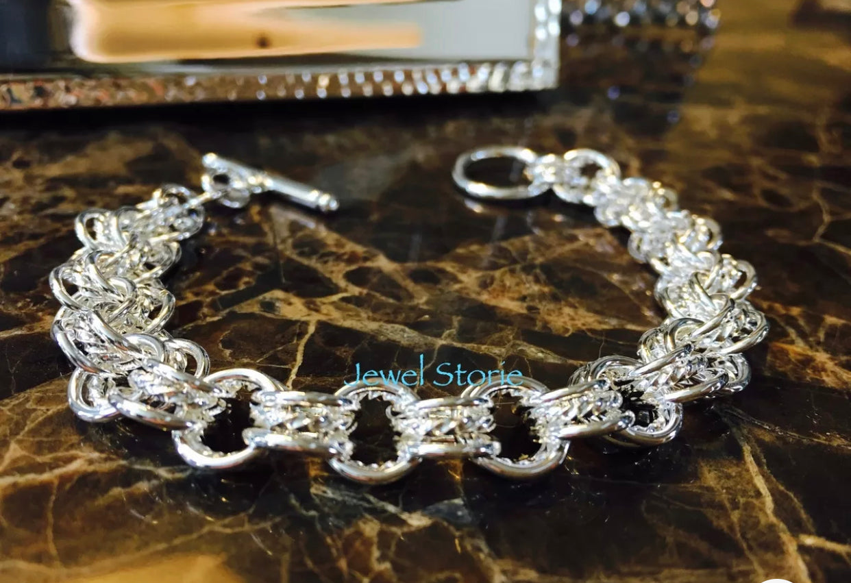 925 Sterling Silver Chain Link Cuff Bracelet