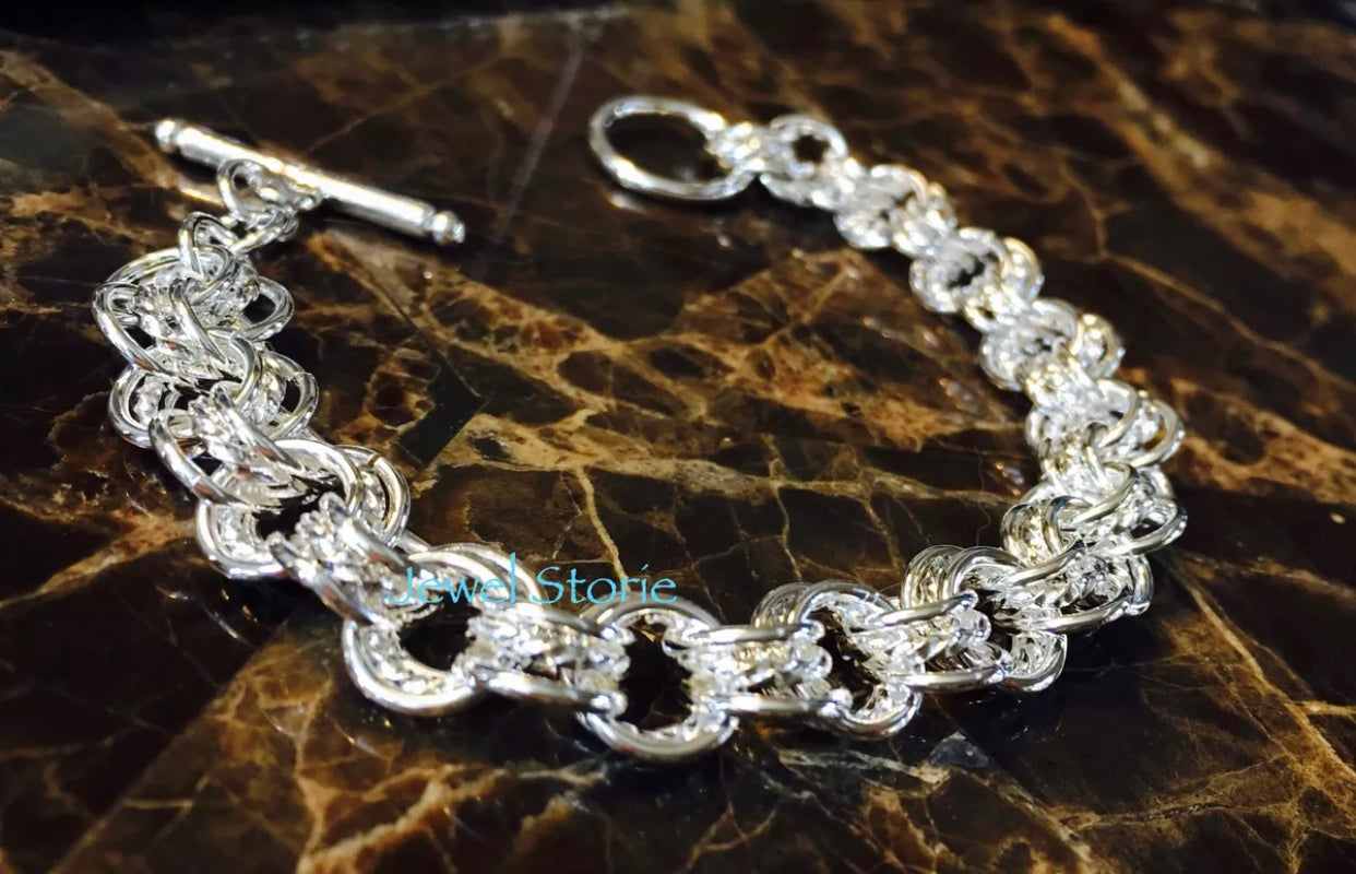 925 Sterling Silver Chain Link Cuff Bracelet