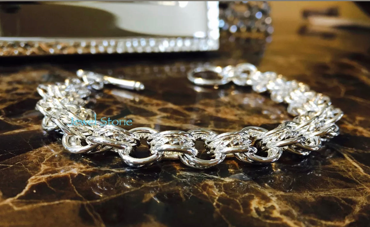 925 Sterling Silver Chain Link Cuff Bracelet