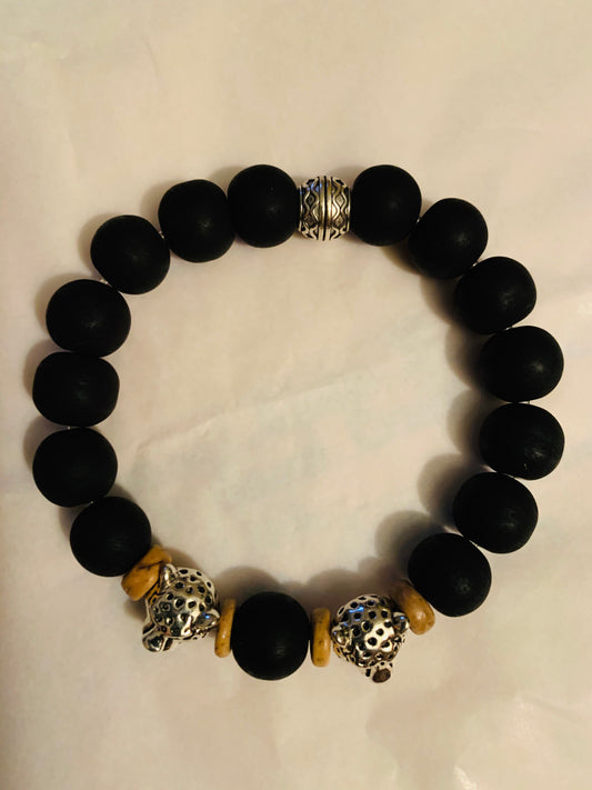 Men's Black Matte/Silver Panther Bracelet