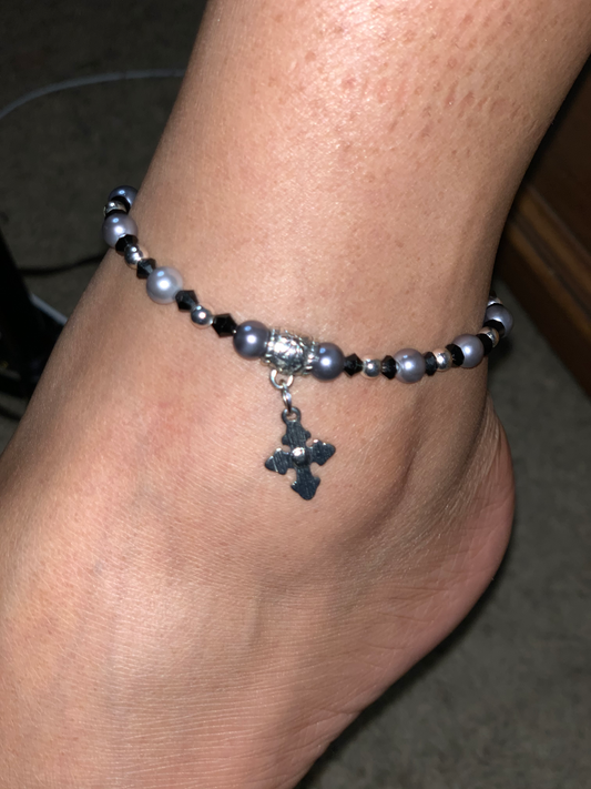 Personalized Crystal and Silver Ankle Bracelet